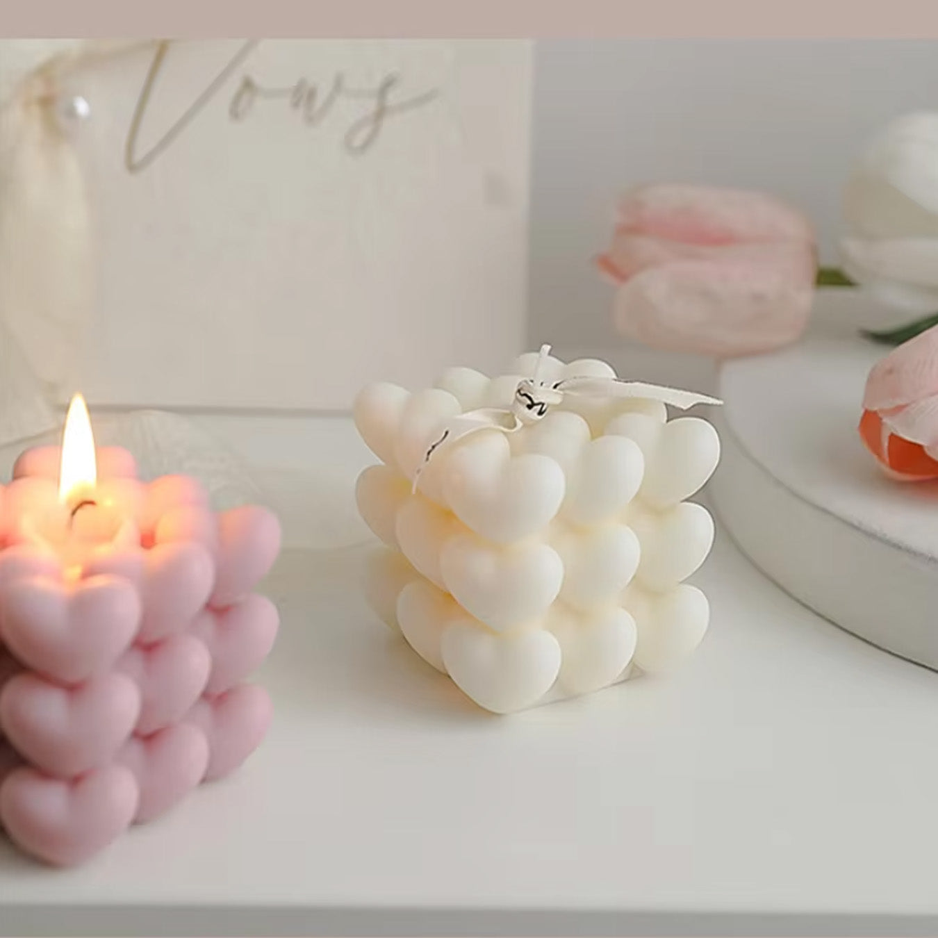 תבנית סיליקון לנרות - תבנית כפולה בצורה של קוביית לב  thumbnail - 3 תבנית סיליקון לנרות - תבנית כפולה בצורה של קוביית לב  thumbnail - 3