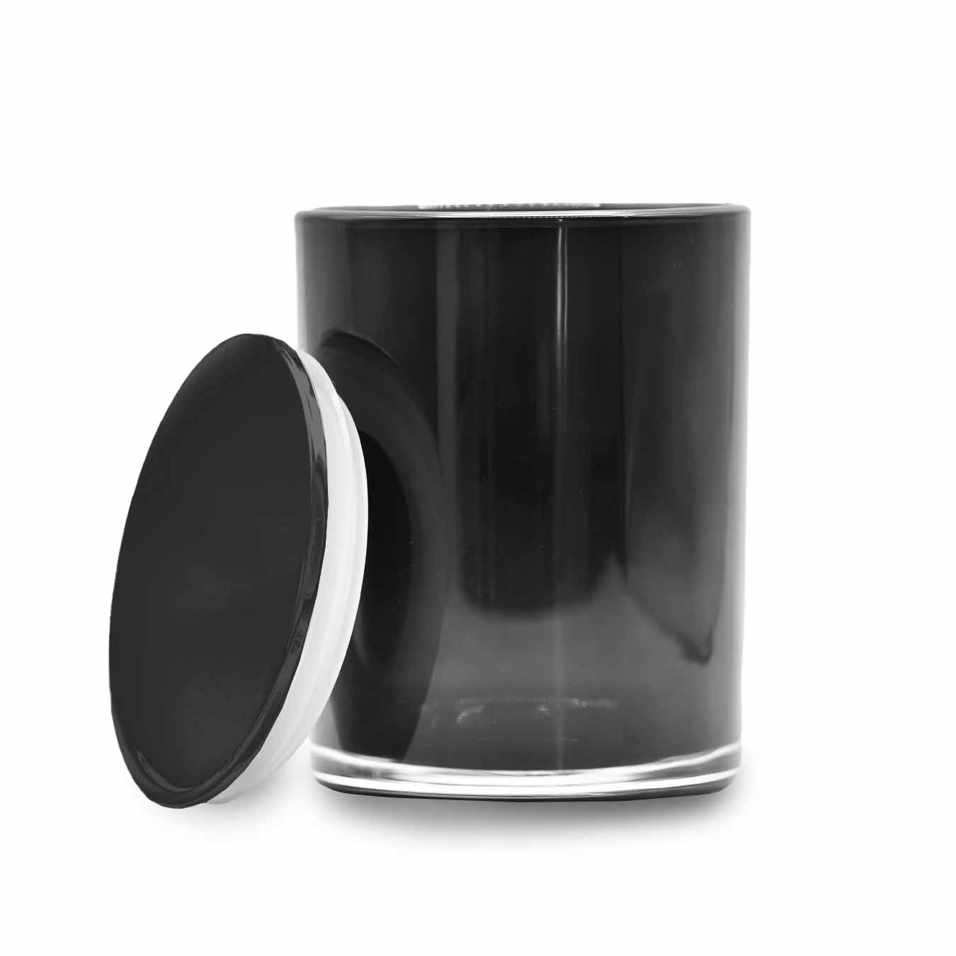 Large black glossy glass with metal black lid 320 ml - 1 Large black glossy glass with metal black lid 320 ml - 1