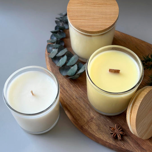 נר ריחני בזכוכית שקופה עם מכסה במבוק 200 מ"ל נר ריחני בזכוכית שקופה עם מכסה במבוק 200 מ"ל