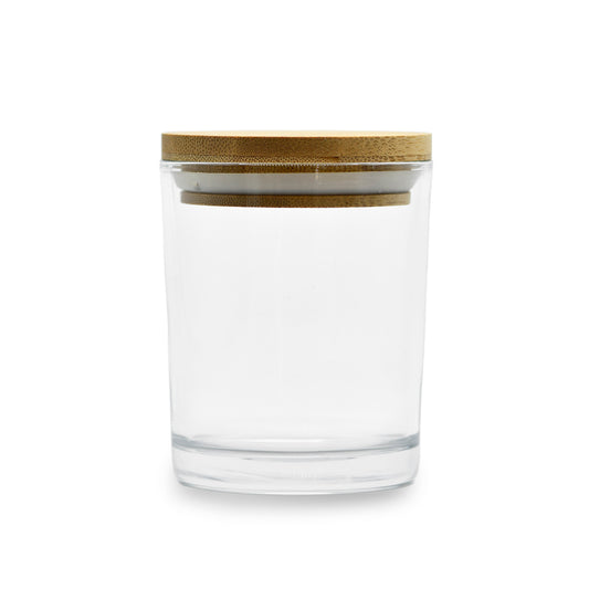 Transparent glass 200 ml with bamboo lid - secondary image Transparent glass 200 ml with bamboo lid - secondary image