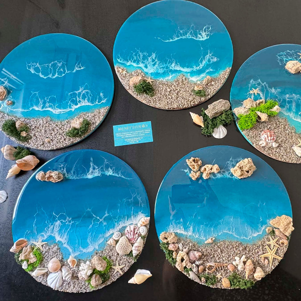 Ocean art epoxy resin paintings made by participants 3