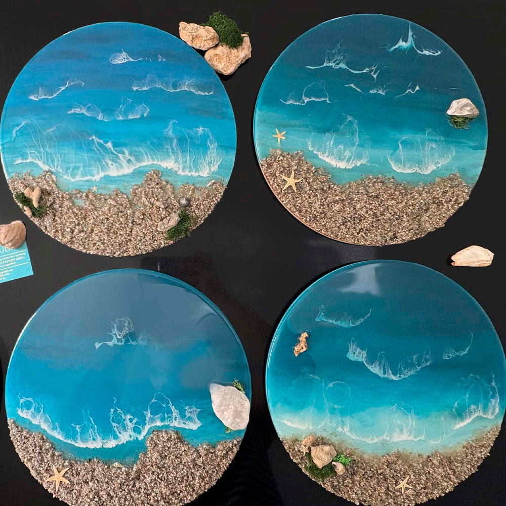 Ocean art epoxy resin paintings made by participants 15