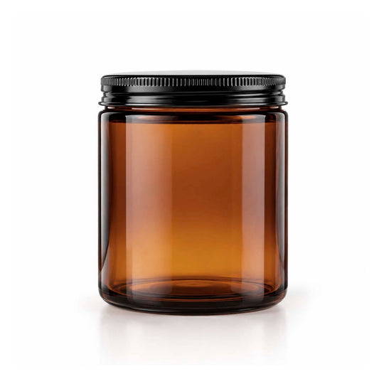 Amber Candle Glass Jar with Black Metal Lid – 250 ml