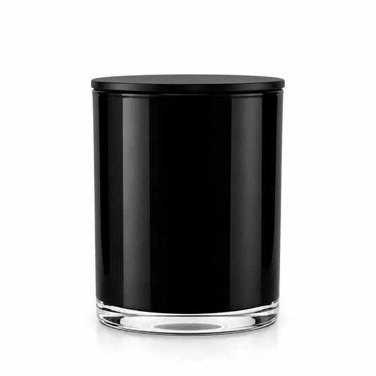 Large Glossy Black Candle Glass with Metal Lid - secondary image