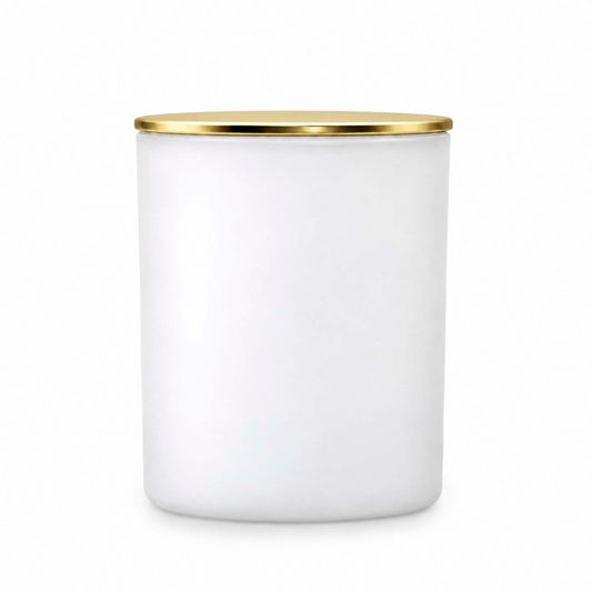 Large Matte White Candle Glass with Gold Metal Lid - secondary image