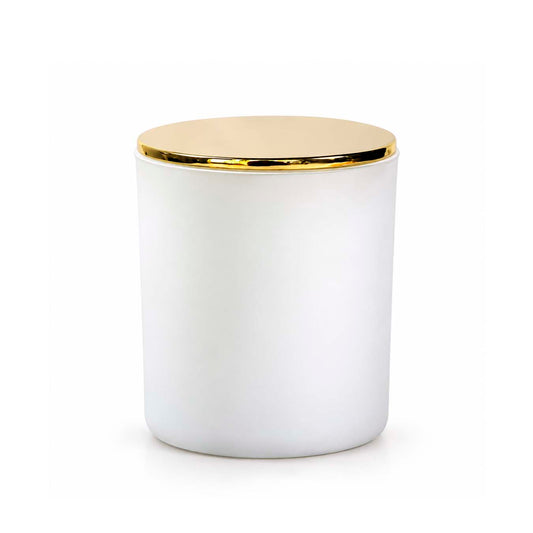 Matte White Candle Glass with Gold Metal Lid - 200 ml