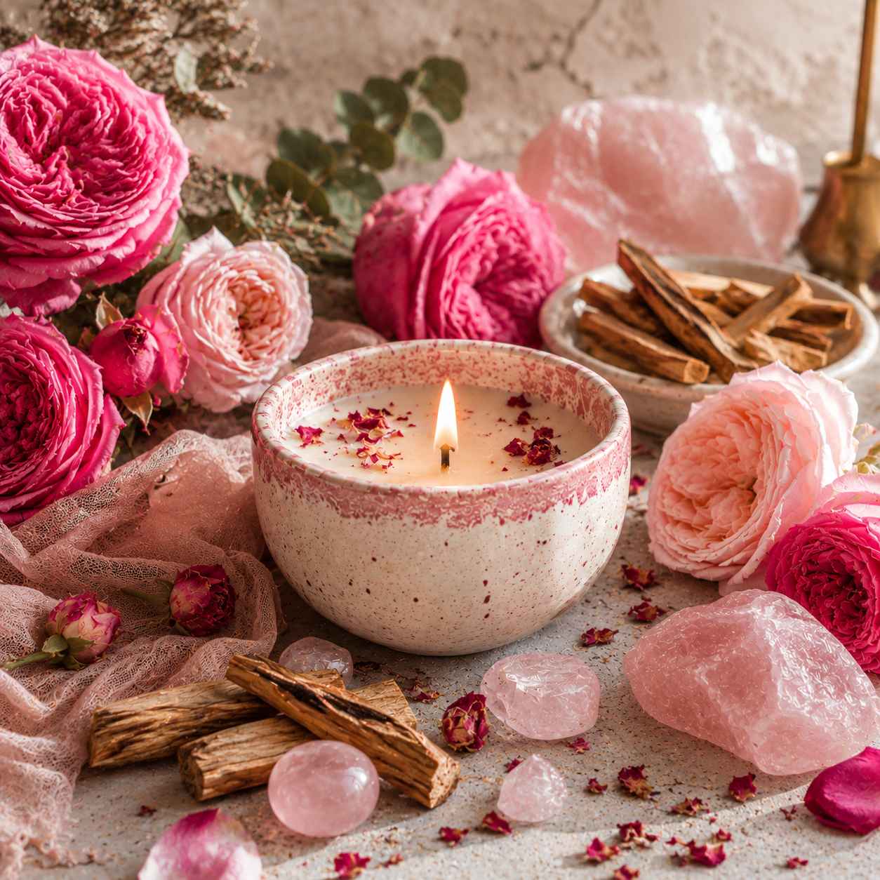 Punk Rose candle with roses, rose quartz and sandalwood - 1