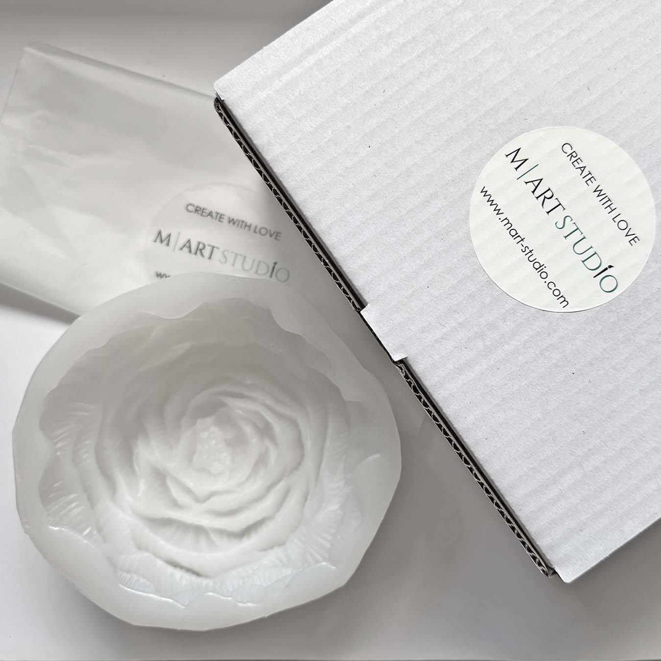 Large, high-quality white silicone mold for making a peony-shaped candle - 4