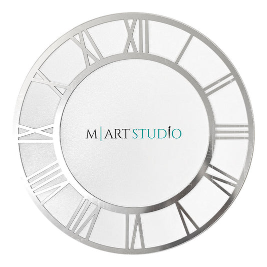 Large applied dial (59 cm) - Mirror Silver - Roman numerals for hours (I - XII)